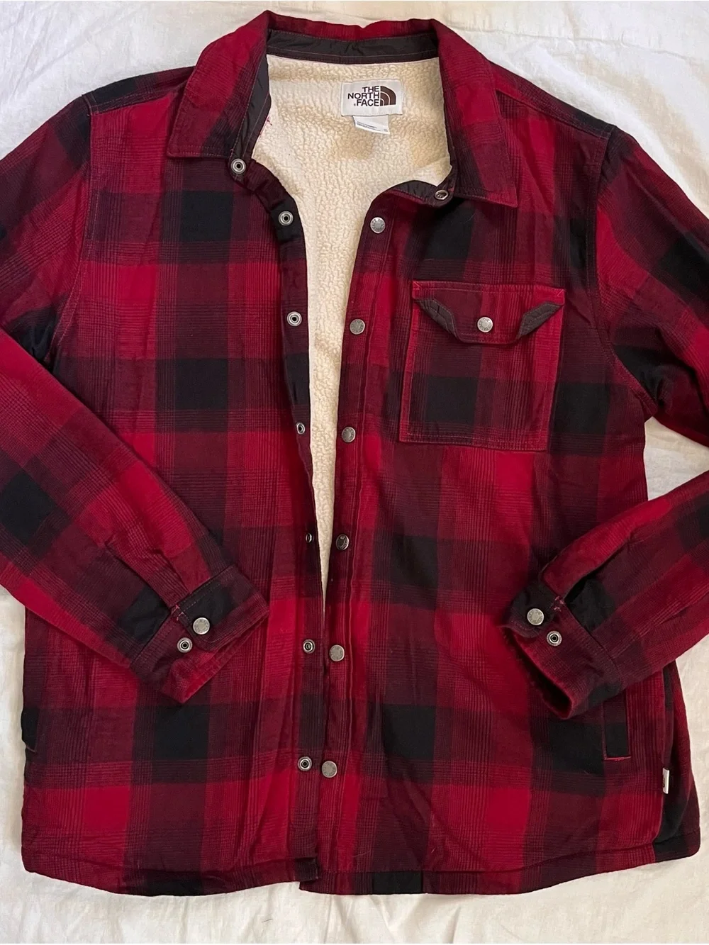The North Face Red and Black Plaid Lightweight Shirt Jacket